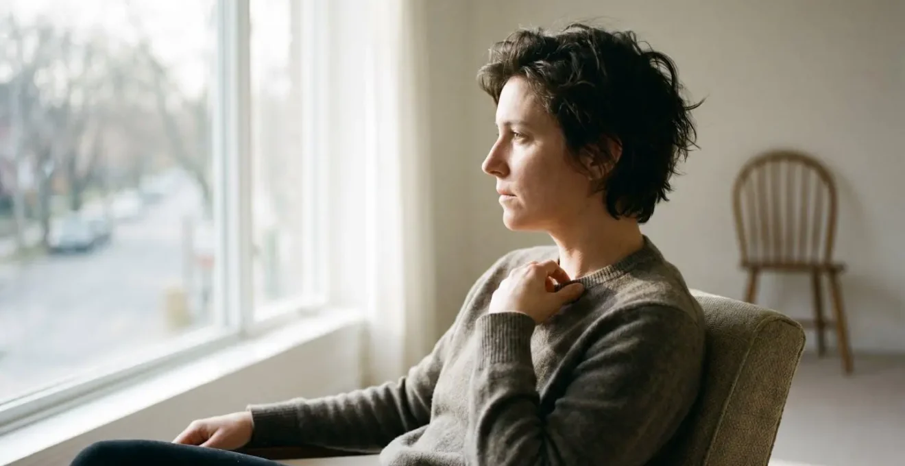 Adulte pensif près d'une fenêtre, symbolisant la prise de conscience de l'héritage émotionnel parental