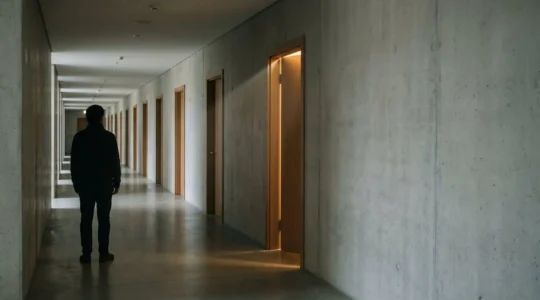 Silhouette d'une personne face à plusieurs portes identiques, symbolisant la répétition des schémas relationnels dysfonctionnels